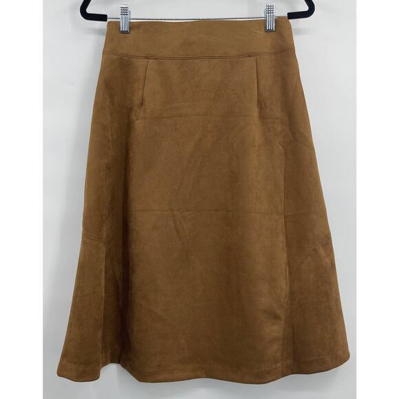 Marc New York Andrew Marc Women Expresso Faux Suede A-line Skirt Brown Small NEW - Picture 2 of 7